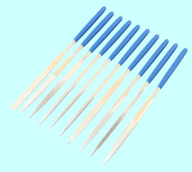 Набор надфилей алмазных из 10шт. L140х3 с обрезиненными ручками "TLX"