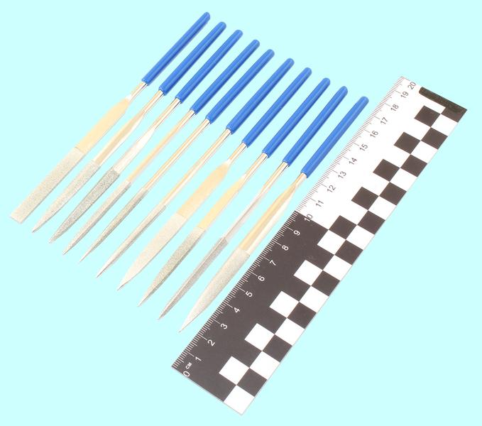 Набор надфилей алмазных из 10шт. L160х4 с обрезиненными ручками "TLX"