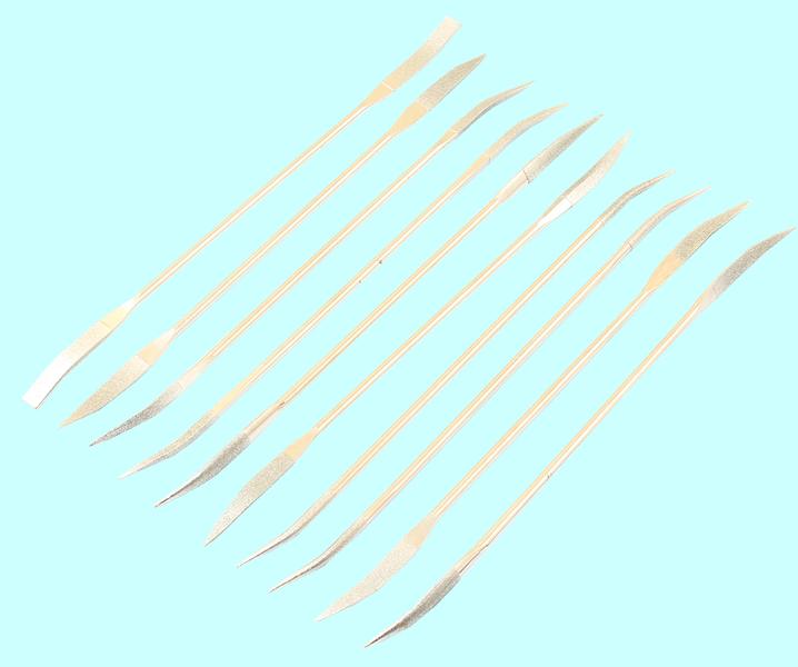 Набор надфилей алмазных фигурных изогнутых 2-х сторонних из 10шт. L180ммх3 "TLX"