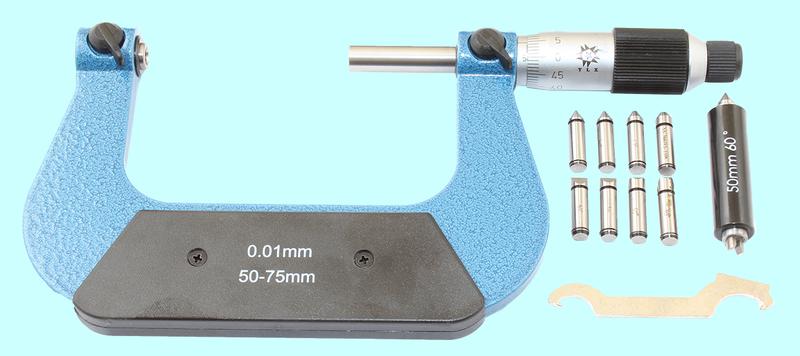Микрометр Резьбовой со вставками  МВМ- 75, 50-75 мм (4 пары вставок) "TLX"