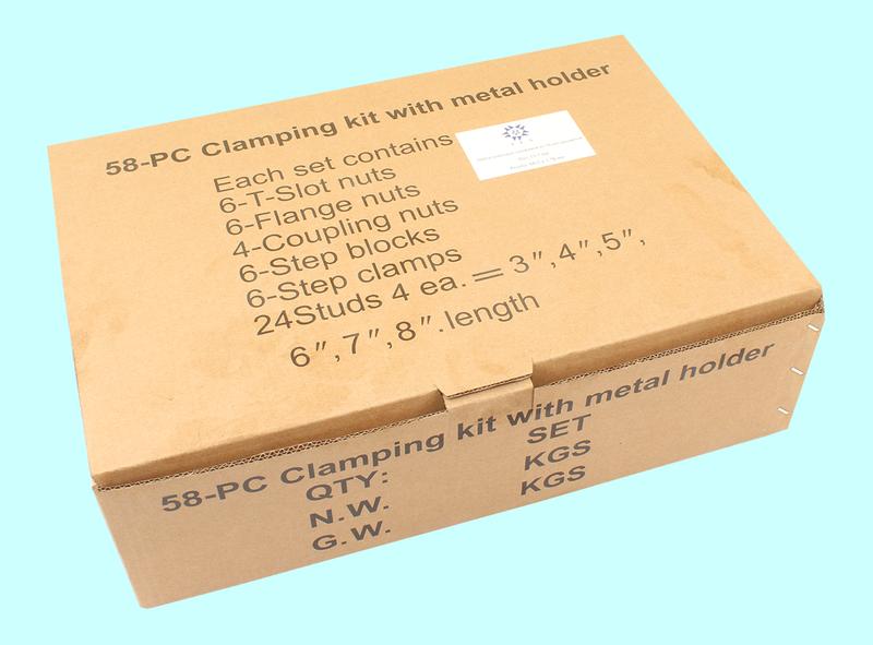 Набор клиновых ступенчатых прижимов из 58-ми предм., паз13,7мм, М12х1,75 в металлическом футляре "TLX"