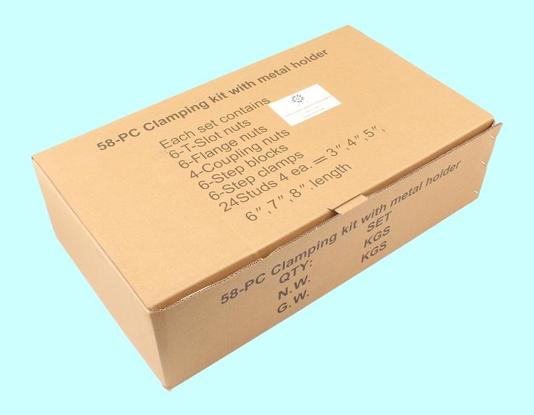 Набор клиновых ступенчатых прижимов из 58-ми предм., паз15,7мм М14х2 в металлическом футляре "TLX"