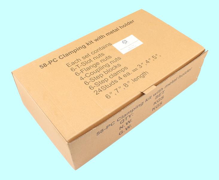 Набор клиновых ступенчатых прижимов из 58-ми предм., паз17,7мм М14х2 в металлическом футляре "TLX"