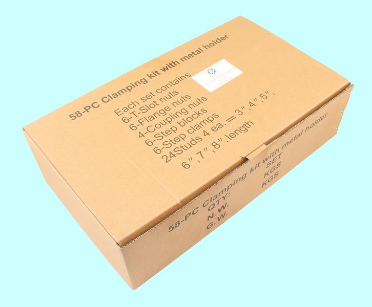 Набор клиновых ступенчатых прижимов из 58-ми предм., паз17,7мм М16х2 в металлическом футляре "TLX"