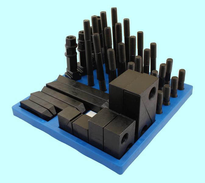 Набор клиновых ступенчатых прижимов из 58-ми предметов, паз19,7мм М18х2,5 на пластиковой подставке "TLX"