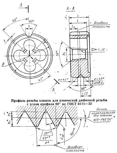 Плашка Коническая дюймовая   К  1 1/4"(NPT), 11 1/2 ниток/дюйм, dнар.75мм "CNIC"